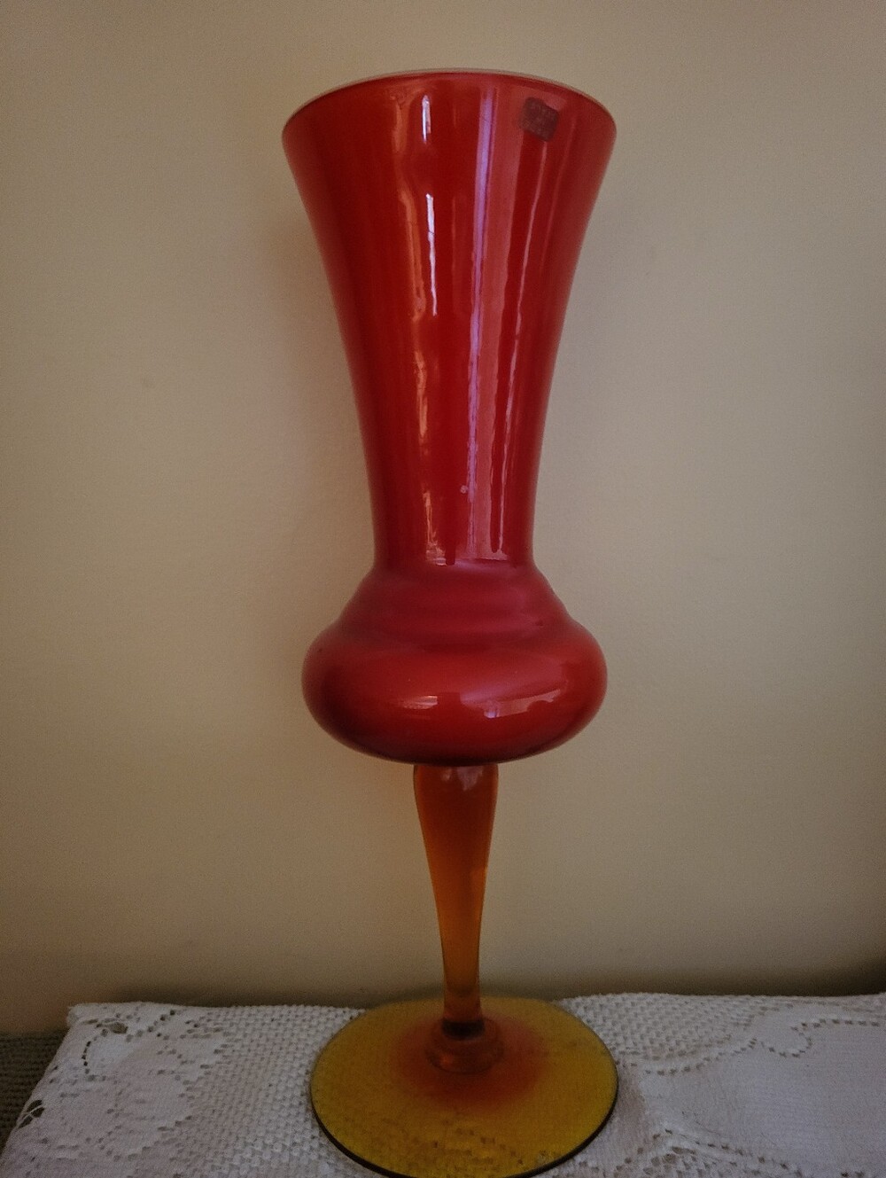 Italian Red And Amberina 13 In Wine Shaped Vase